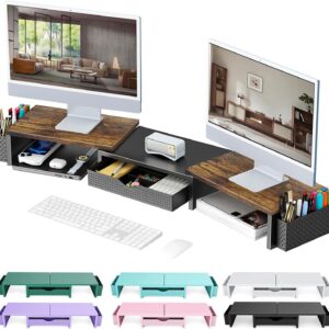 Dual Monitor Stand Riser Black Desk Organizer - Image 11