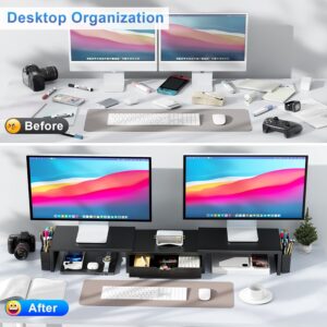 Dual Monitor Stand Riser Black Desk Organizer - Image 2