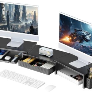 Dual Monitor Stand Riser Black Desk Organizer
