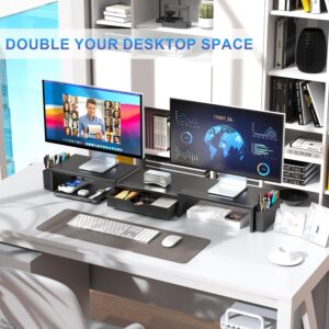 Dual Monitor Stand Riser Black Desk Organizer - Image 4