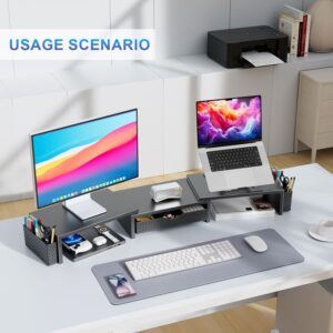Dual Monitor Stand Riser Black Desk Organizer - Image 5